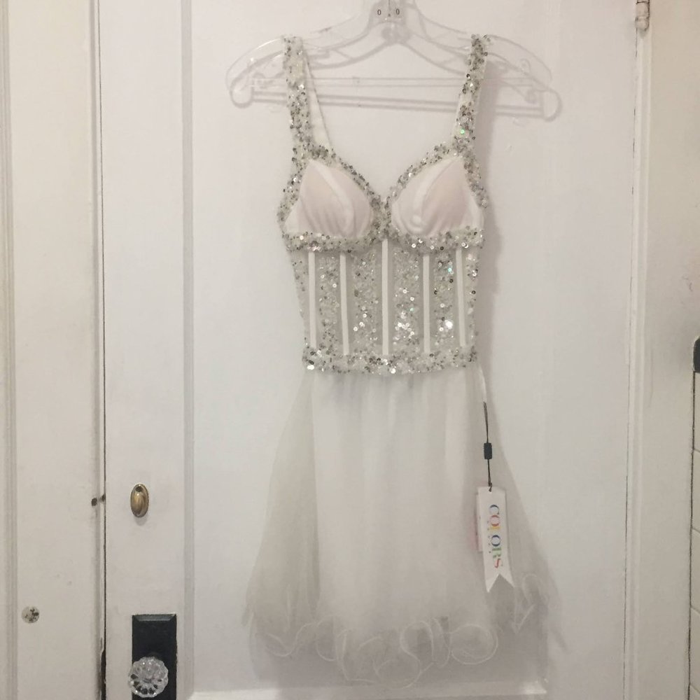 NWT Colors Dress White with Sequins Size 0